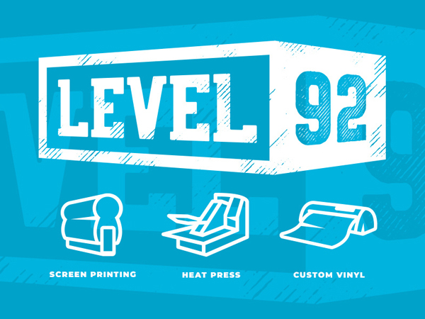 LVL-92 Level 92 screen printing heat press custom vinyl logo