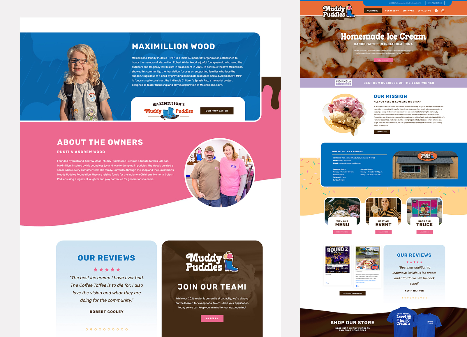 Muddy Puddles Ice Cream About Us Page Design