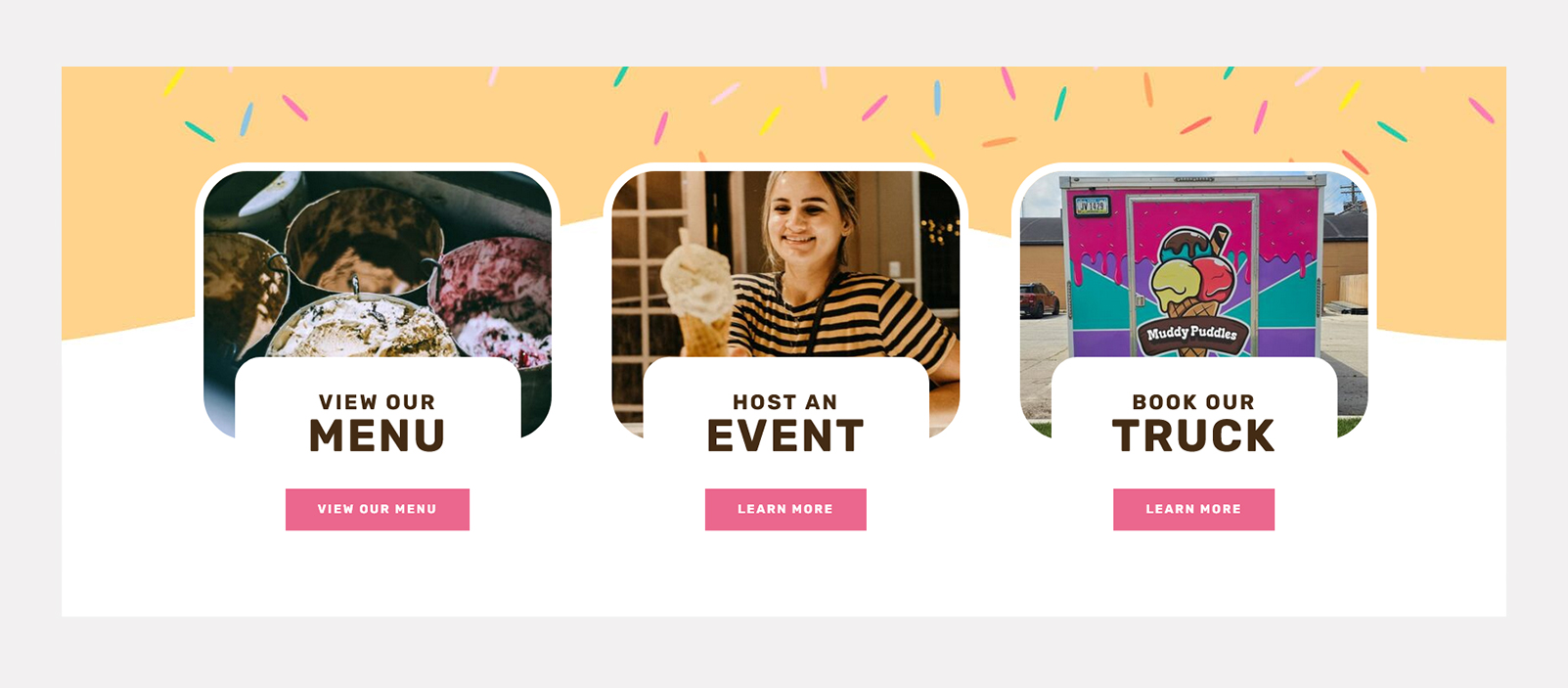 Muddy Puddles Ice Cream Portion of Homepage Design